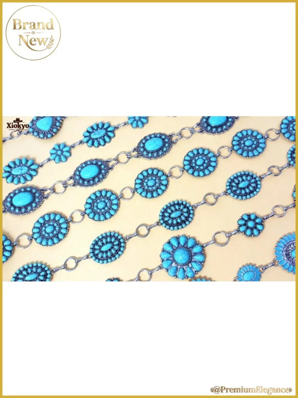 Western Chain Belt Turquoise Concho Silver Tone Adjustable